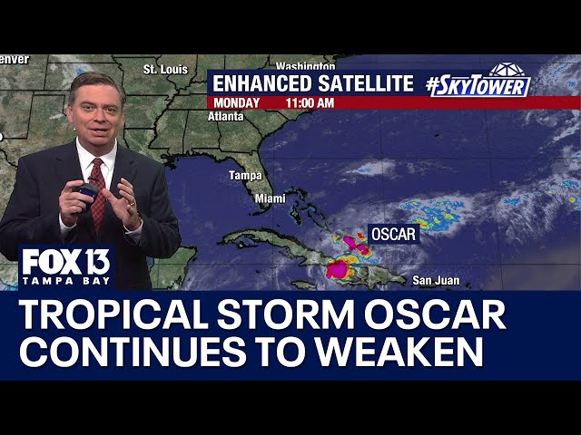 ⁣Tropical Storm Oscar continues to weaken