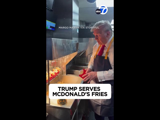 ⁣Trump serves fries at McDonald's