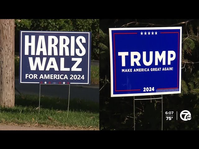 ⁣Trump and Harris fight for Oakland County vote, local signs reflect county split