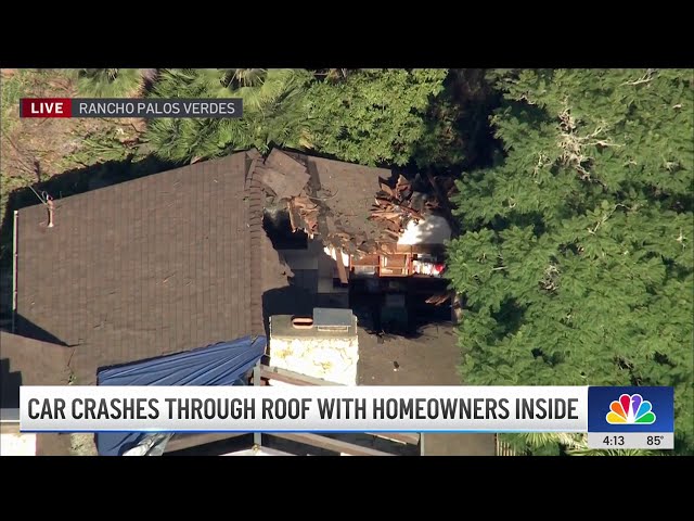 ⁣Car crashes through roof in Rancho Palos Verdes with homeowners still inside