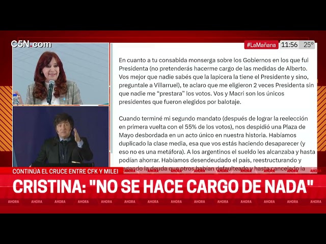 ⁣CONTINÚAN los CRUCES entre CRISTINA y MILEI: LA RESPUESTA de la EXMANDATARIA tras las DISCULPAS