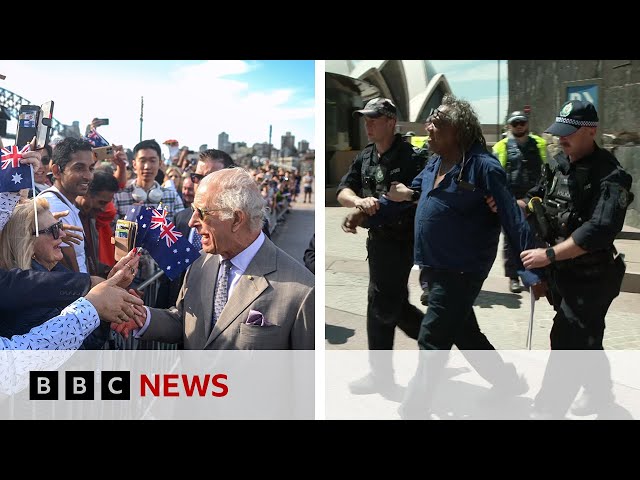 ⁣Aboriginal protester arrested as crowds greet King and Queen on Sydney tour | BBC News