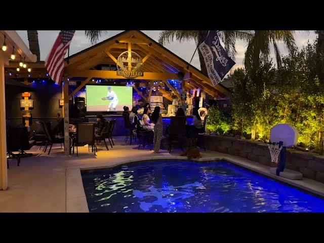 ⁣Check out the ultimate Dodgers back yard man cave