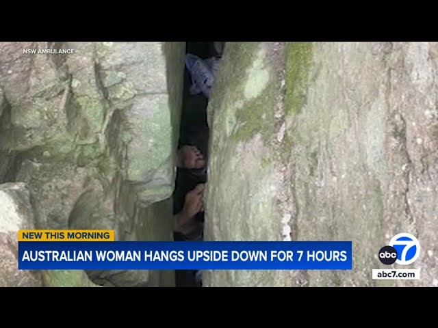 ⁣Woman stuck upside down between rocks for 7 hours after trying to retrieve her phone