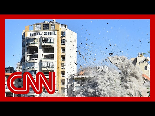 ⁣Video shows moment Israeli strike flattened building in Beirut