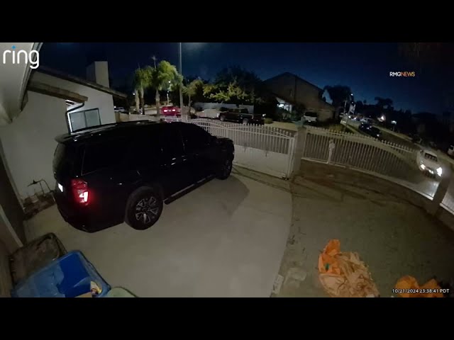 ⁣Car crashes into fence at high speed in Sylmar, video shows