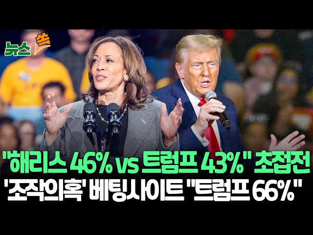 ⁣[뉴스쏙] 로이터 "해리스 46% vs 트럼프 43%···접전 계속"｜베팅사이트에선 "트럼프 당선확률 66%" 전망 / 연합뉴스TV (Yonha