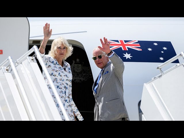 ⁣King and Queen wave farewell as they depart Australia