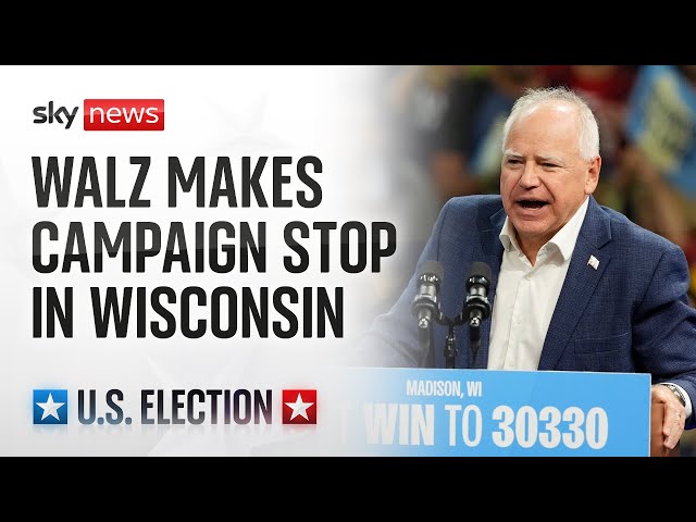 ⁣Democratic VP nominee Tim Walz speaks at a rally in Wisconsin