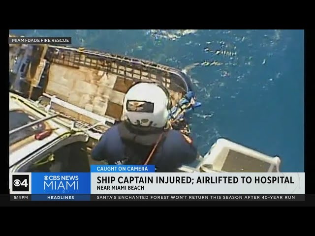 ⁣Ship's captain airlifted after fall Near Port Miami