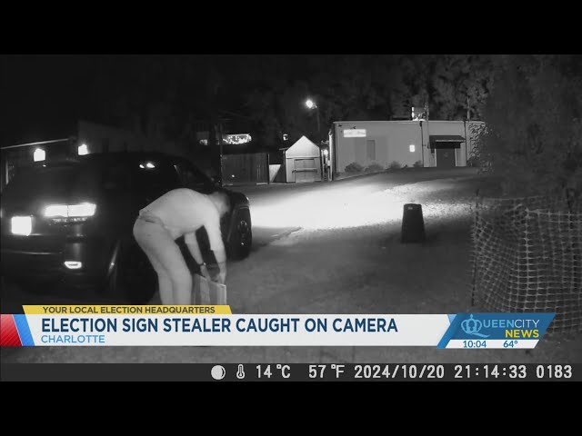 ⁣Surveillance video shows man stealing election signs three times