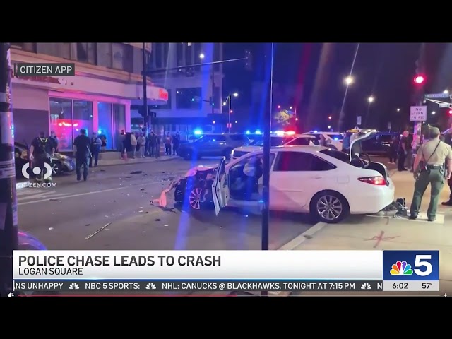 ⁣Police chase leads to crash in Chicago's Logan Square neighborhood