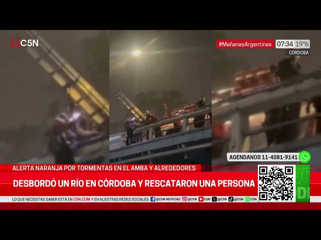 ⁣DESBORDÓ un RÍO en CÓRDOBA y RESCATARON a una PERSONA