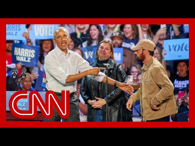 ⁣Hear which Eminem song Obama rapped to at Michigan rally