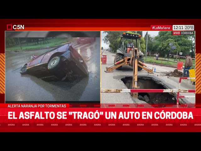 ⁣EL ASFALTO se TRAGÓ un AUTO en CÓRDOBA