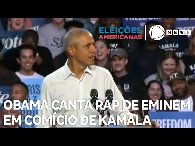 ⁣Obama canta rap de Eminem em comício de Kamala Harris