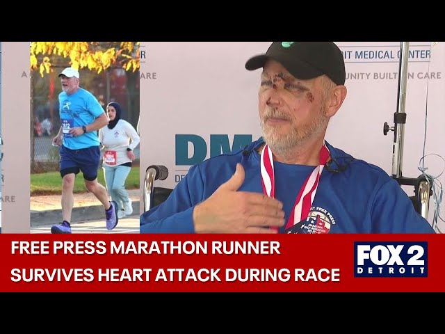 ⁣Man who survived heart attack running Detroit Free Press Marathon thanks his doctors