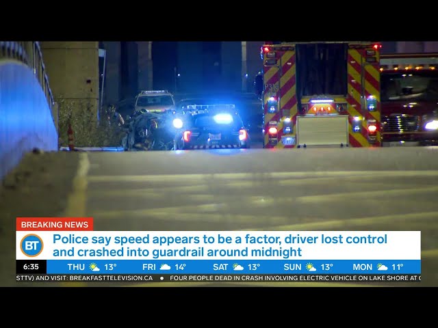 ⁣Four dead, woman rescued following fiery EV crash in Toronto