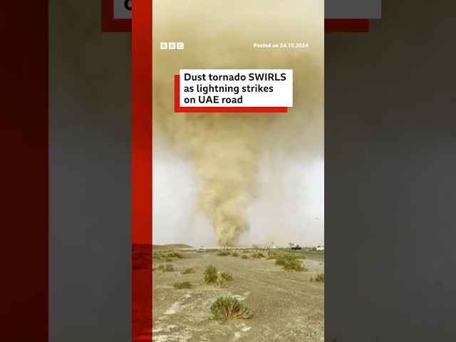 ⁣Dust tornado and lightning captured on camera in UAE. #Tornado #Weather #BBCNews