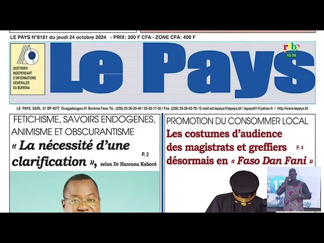 ⁣Revue de presse: décret portant costume d’audience des magistrats en Faso dan fani à la Une