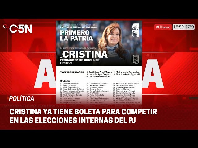 ⁣CRISTINA KIRCHNER ya tiene BOLETA para la INTERNA del PJ