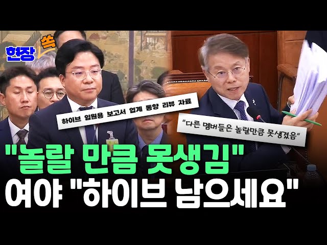 [현장쏙] "놀랄 만큼 못생김" 하이브 내부자료 두고 국감장 난타｜하이브, 국감 도중 제보자 색출?…감사 중단 사태 / 연합뉴스TV (YonhapnewsTV)