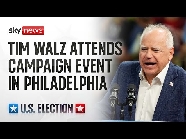 ⁣Democratic vice presidential candidate Tim Walz addresses campaign event in Philadelphia