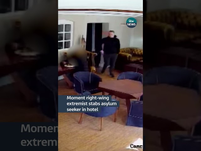 ⁣Moment right-wing extremist stabs asylum seeker in hotel #itvnews #shorts