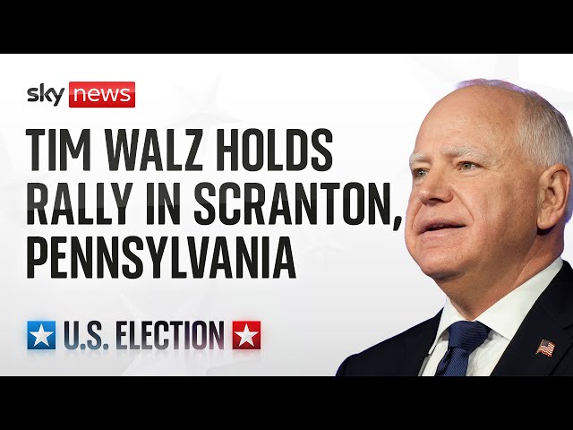 ⁣Tim Walz, the Democratic vice president nominee, holds a campaign rally in Scranton