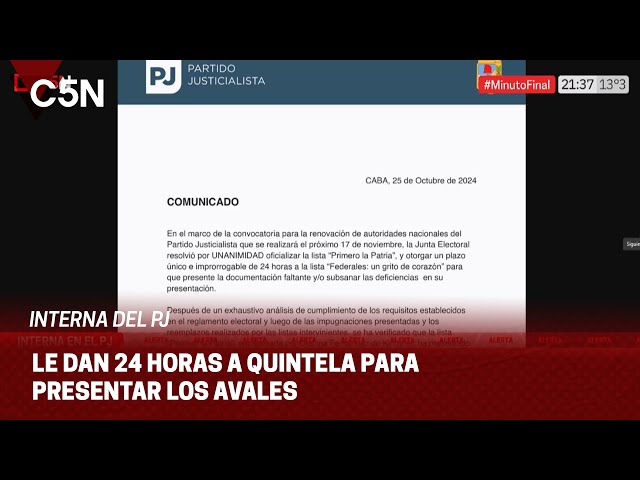 ⁣EL PJ INTIMÓ a RICARDO QUINTELA a presentar los AVALES que FALTAN