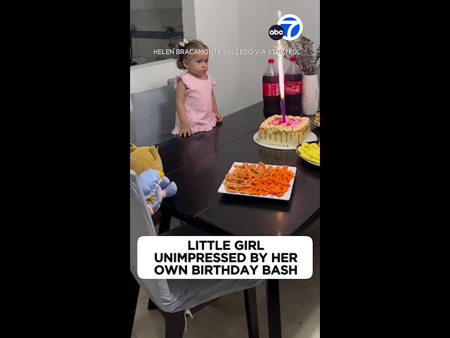 ⁣Little girl unimpressed by her own birthday bash