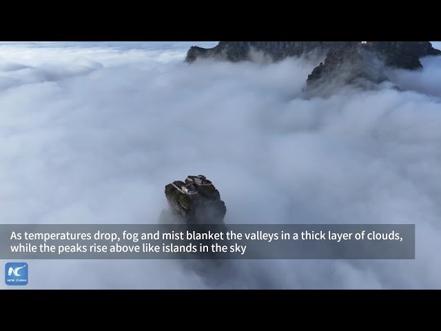 ⁣Sea of clouds rolling over Mount Fanjing in Guizhou