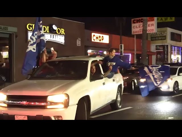 ⁣Dodger fans take to the streets of East LA after win in Game 1 of World Series