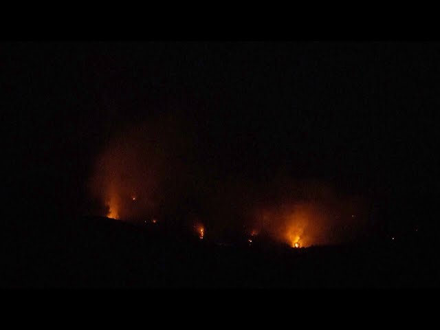 ⁣Rockets fired from Lebanon into Israel intercepted, as seen from Golan Heights