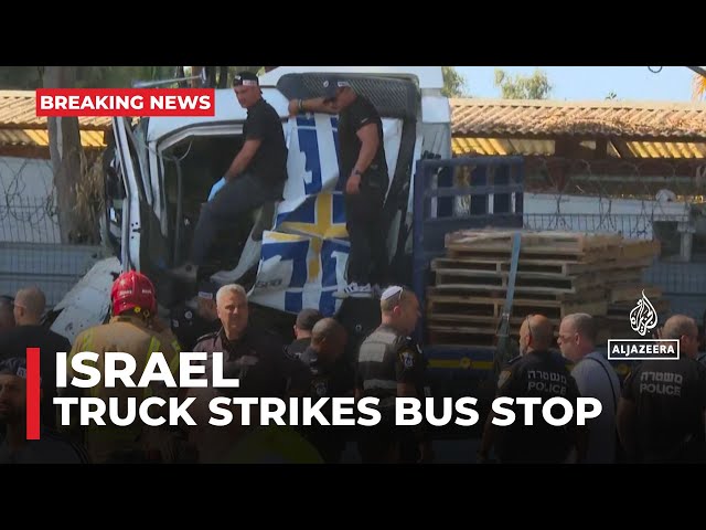 ⁣Injuries after truck strikes bus stop in central Israel