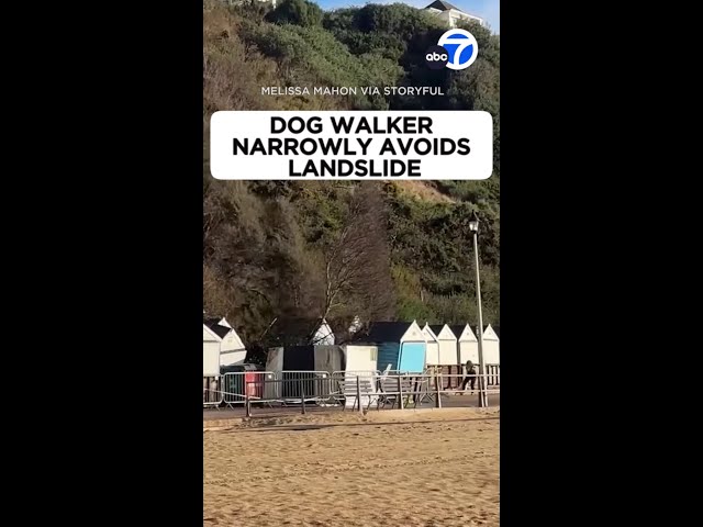 ⁣Close call! Dog walker escapes landslide