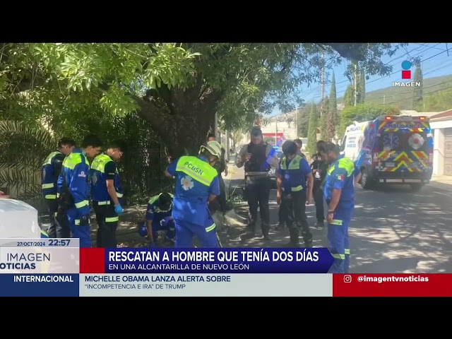 ⁣Rescatan a hombre que llevaba dos días atrapado en una alcantarilla en San Nicolás de los Garza