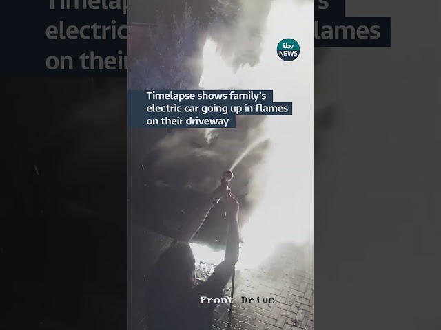 ⁣A family narrowly escaped after their electric car exploded #itvnews #shorts