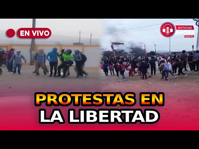 ⁣ Policía es agredido durante protestas contra la criminalidad en La Libertad