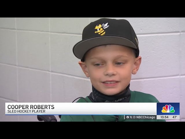 ⁣10-year-old boy PARALYZED in Highland Park shooting finds new passion in sled hockey