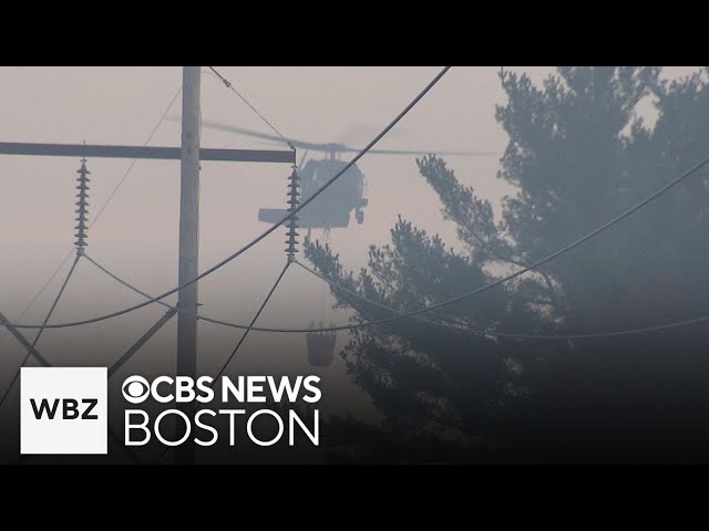 ⁣Helicopters being used to fight wildfires in Massachusetts