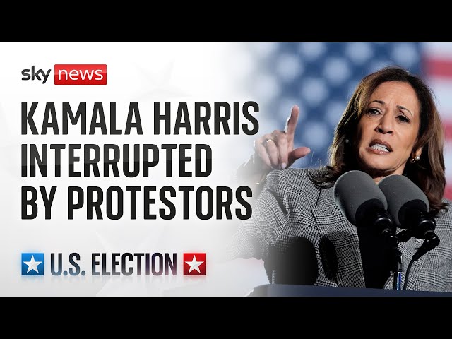 ⁣Kamala Harris addresses a rally in Michigan