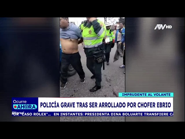 ⁣Policía termina con la pierna incrustada en un tráiler luego que chofer ebrio lo atropellara