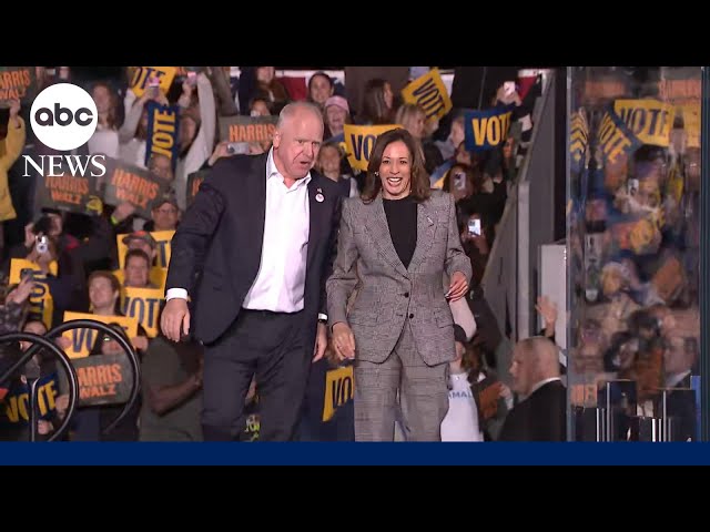 ⁣Harris and Walz campaign together in Michigan