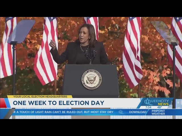 ⁣Harris, Trump make final push one week out