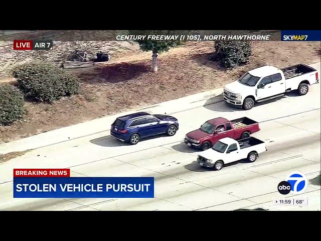 ⁣FULL CHASE: Authorities chasing reportedly stolen vehicle near LAX