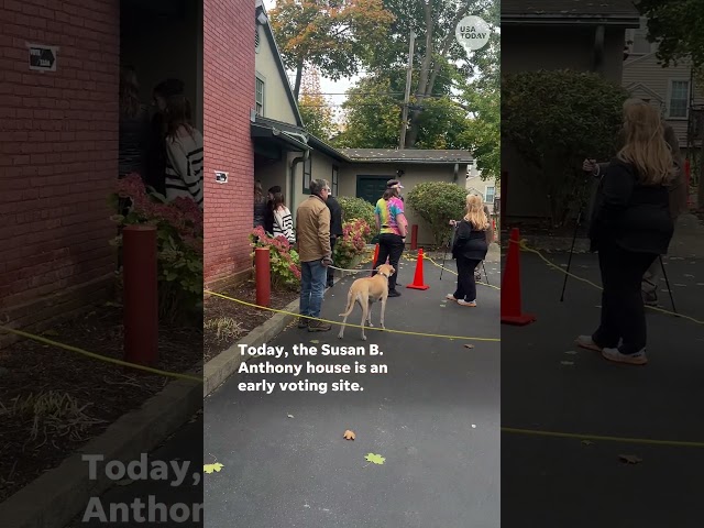 ⁣Women place 'I Voted Today' stickers on Susan B. Anthony's headstone