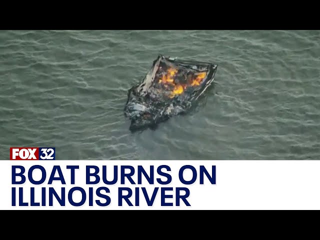 ⁣Boat goes up in flames on Des Plaines River