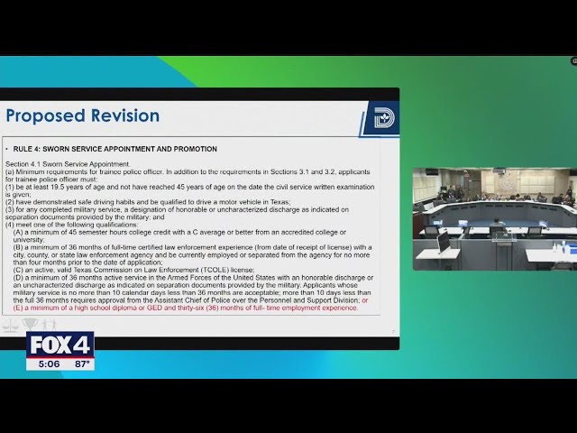 ⁣City council considers dropping experience requirement to become a Dallas police officer