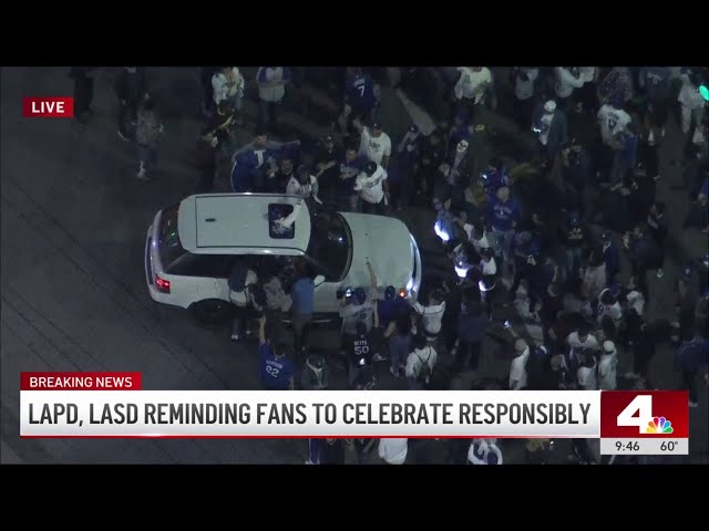 ⁣Large police presence in LA as Dodger fans celebrate World Series win